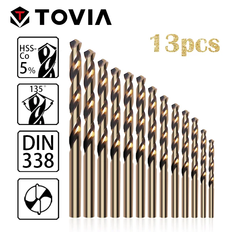 

Набор сверл TOVIA из быстрорежущей стали 1,5/2/2, с кобальтовым покрытием, 13 шт. 5/3/3.2/3.5/4/4.5/4.8/5/5.5/6/6.5 мм