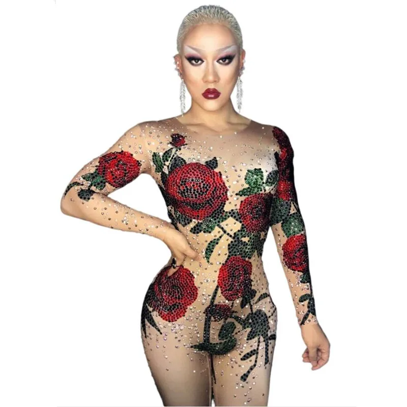 

Женский комбинезон Стразы с яркими кристаллами, женский комбинезон, сексуальный костюм для певицы, танца, ночного клуба, сценической вечеринки, диджея