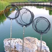 collapsible fishing nets stainless steel fishing tools small mesh foldable landing net pole casting network trap 2020