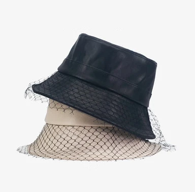 

T-MAO Women Bucket Hat Fisherman Hat PU Leather Black Cute Kpop Fashion Men's Caps Sun Hat