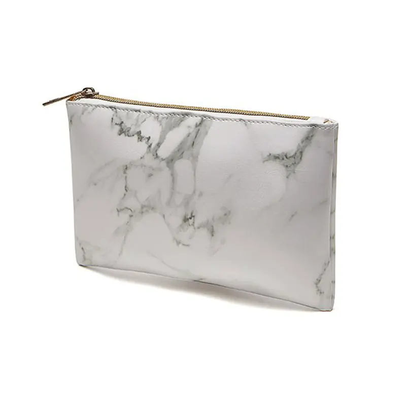 

Large Capacity Storage Bag With Zipper Marble Pattern PU Leather Makeup Storage Tool for Women GK99