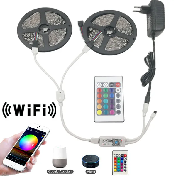 5M 2835 RGB WIFI LED Strip light Waterproof 10M 15M 5050 Led Ribbon Tape With WIFI Wireless Controller DC 12V Adapter Stripe Kit - Испускаемый цвет: 10m Set