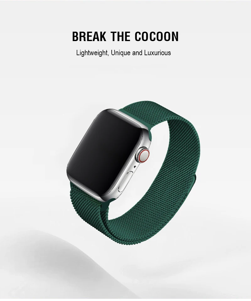 Миланская петля, зеленый ремешок для часов, 40 мм, 44 мм, для Apple Watch, серия 4, 5, металлический ремешок, магнитный браслет для Iwatch, серия 38, 42 мм