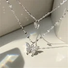 Женское Ожерелье-Бабочка серебристый блестящий цвет, изысканное Двухслойное ожерелье-цепочка до ключиц, ювелирные изделия для свадебной вечеринки, подарки