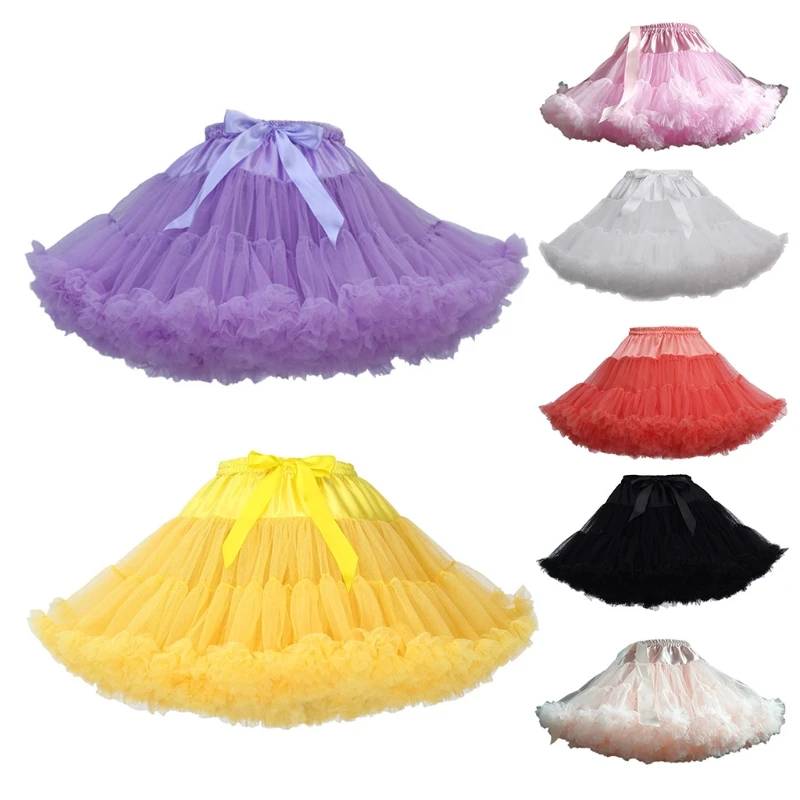 

Women Pleated Tulle Petticoat Satin Bow Puffy Tutu Skirt Elastic Waist Ballet Pettiskirt Lolita Cosplay Costume Dress Underskirt