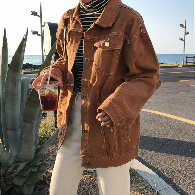 Однотонная джинсовая куртка с отложным воротником для женщин Свободные