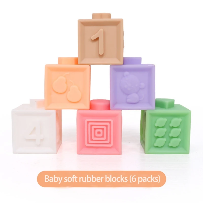 

Multicolored Soft Rubber Baby 3D Building Blocks Kids Stacking Teether Children Educational Cognitive Toy Gift
