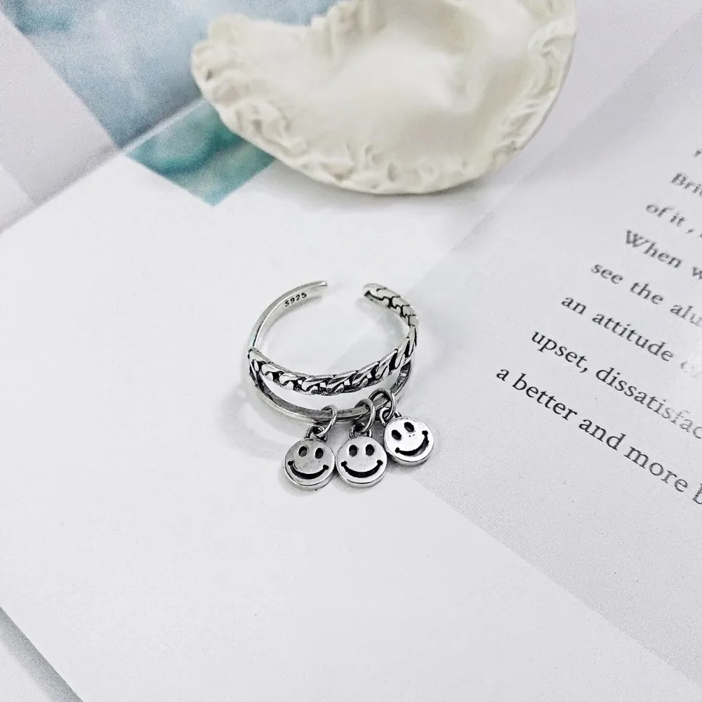 SHANICE, 925 пробы, серебряное, Открытое кольцо, для женщин, леди, панк, Винтаж, старый тайский, серебряная, для девушек, цепочка, улыбка, личность, хорошее ювелирное изделие, Anillos