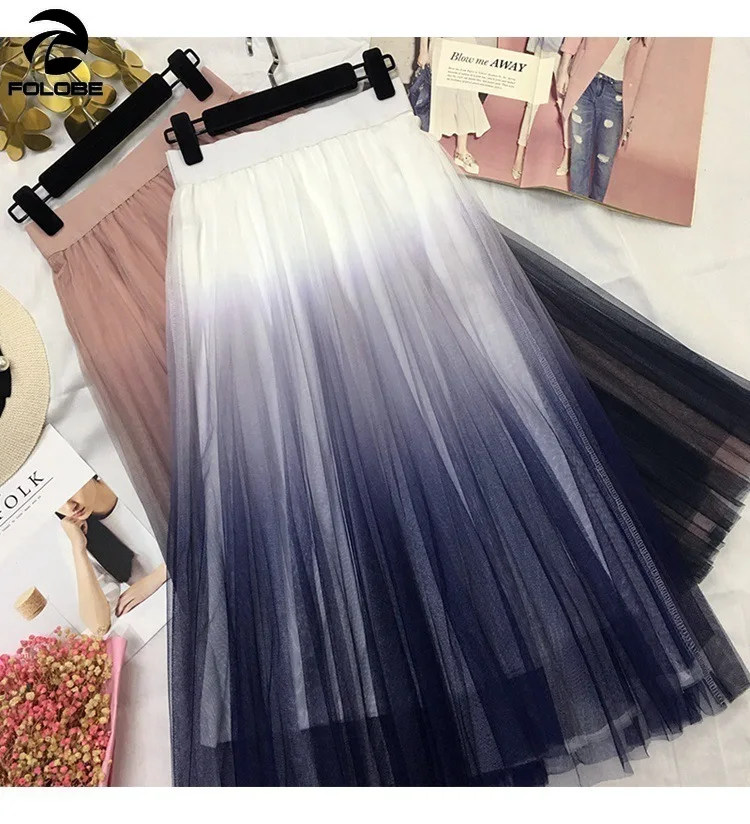 

Gradient Mesh Skirt Temperament Commuting Lightly Familiar Pleated Skirt Encrypted Mesh Multiple Colour Gauze Skirt Long Skirt