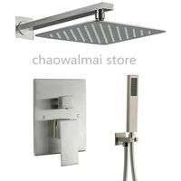 brushed stainless steel bathroom shower set square style wall mount bath shower faucet with rain shower head 81012 inch