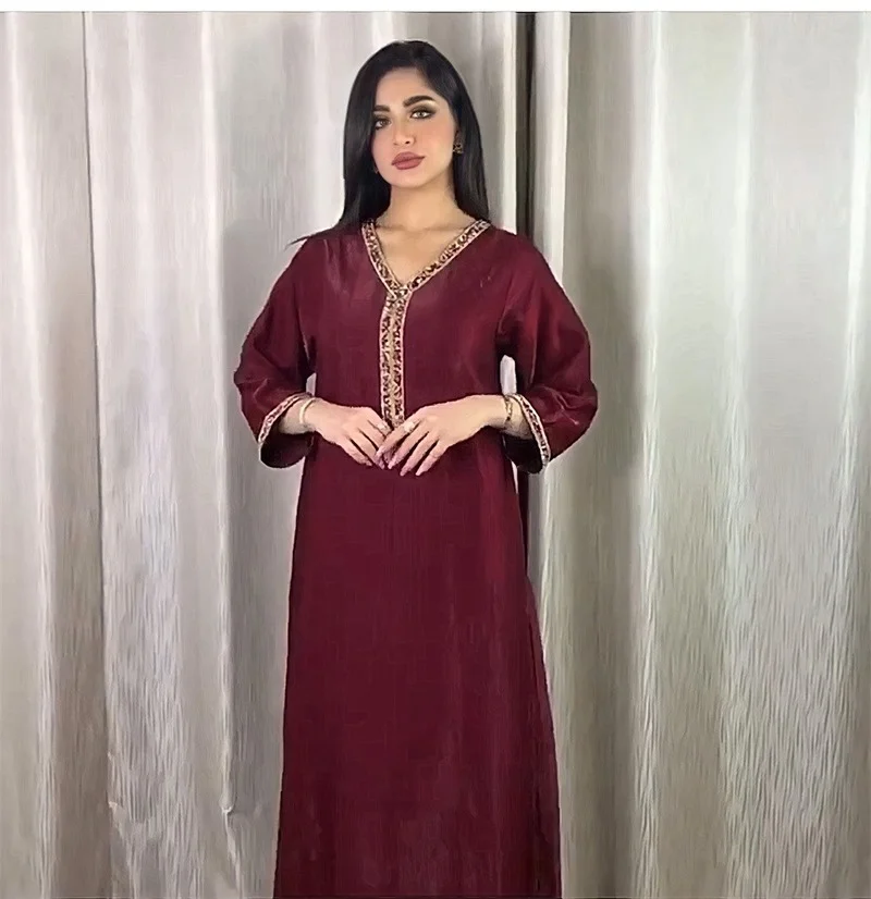 Мусульманский атласное Макси платье Абая Дубай Арабский Кафтан модные Алмаз