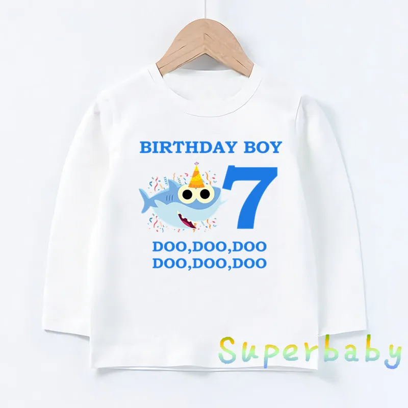 Свечи "Happy Birthday" для торта, Акула, 1-9 лет, футболка с принтом цифр, Забавные топы с рисунком для маленьких мальчиков и девочек, Детская футболка с длинными рукавами, LKP2441