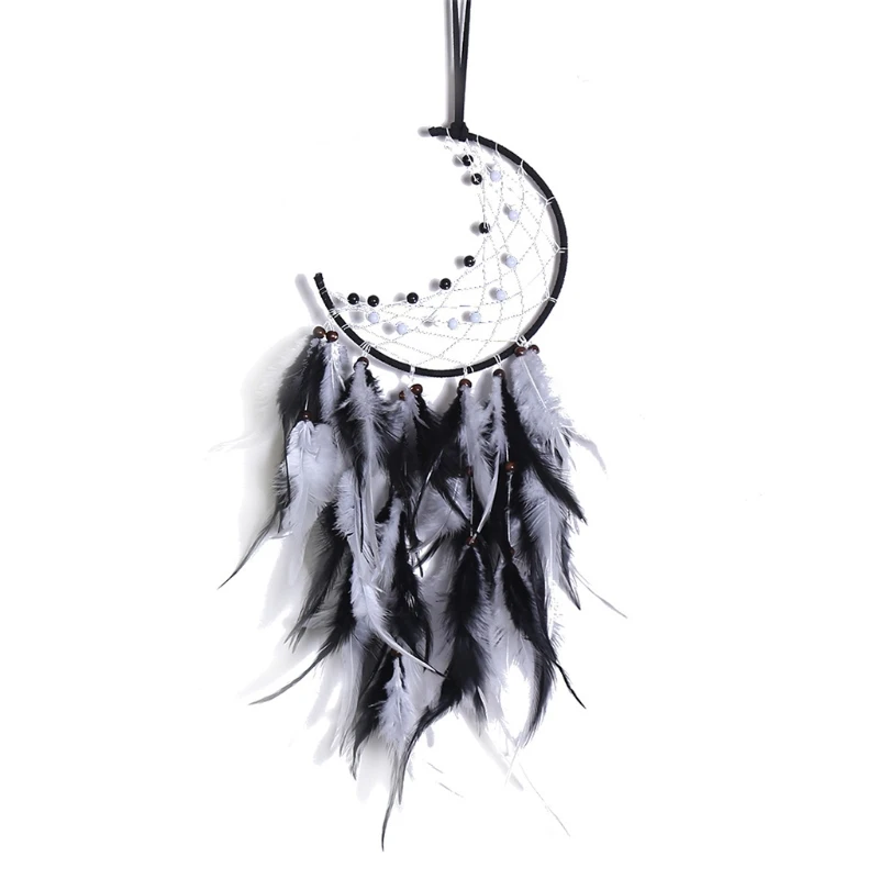 

Moon Dream Catcher Handmade Feather Bead Wall Hanging Ornament for Kids Bedroom Home Decoration Art Craft Gift G99A