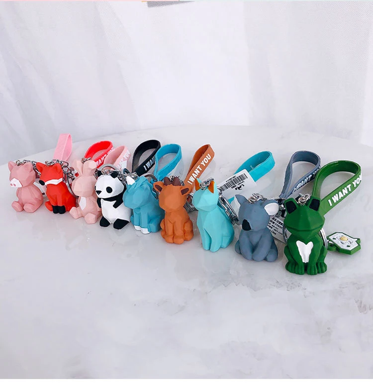 Kawaii брелок Единорог панда Кот коала геометрический с животными из ПВХ брелок 10 стилей модный Декор для сумки телефон подарок