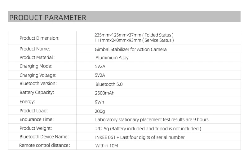 Шарнирный стабилизатор для экшн-камеры INKEE FALCON Plus OSMO Insta360 GoPro Hero 10 9/8/7/6/5 3-осевой