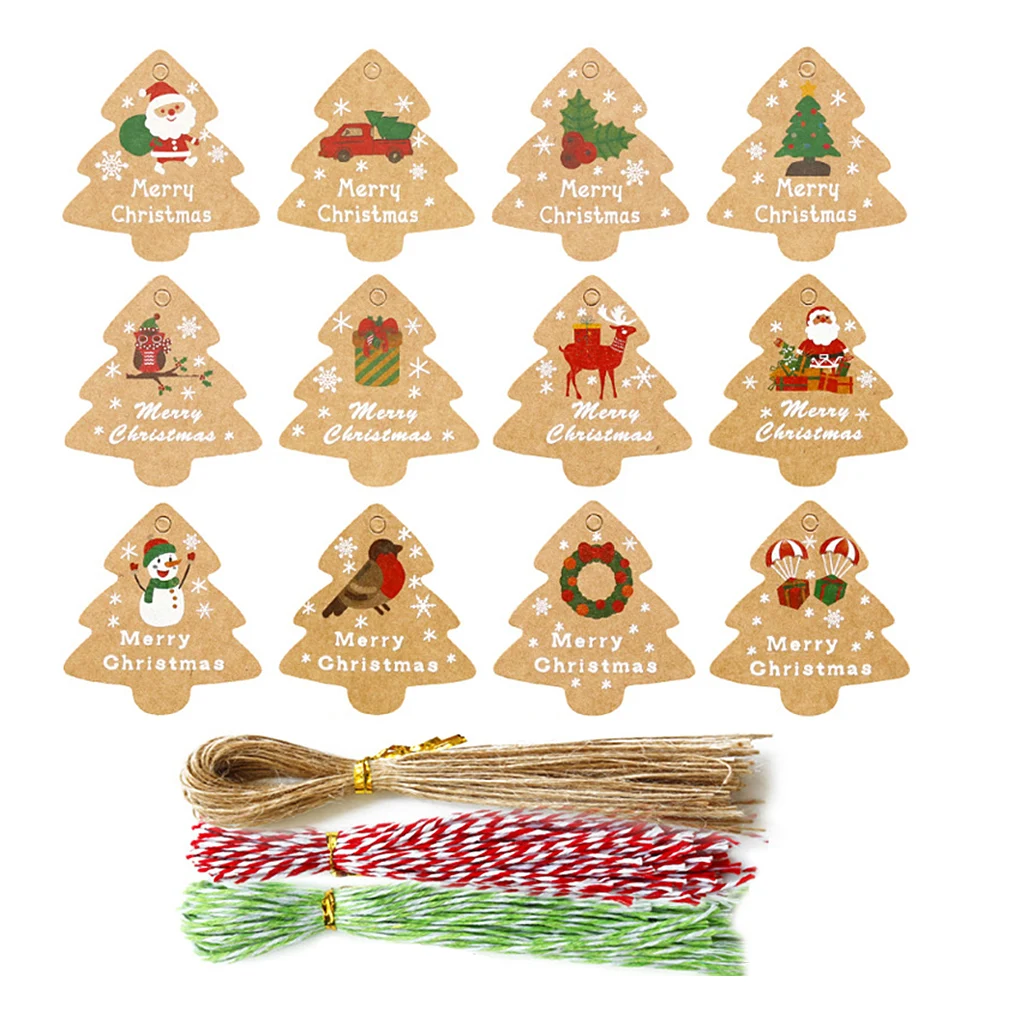 

Pack Of 144 Christmas Hang Tags DIY Craft Labels Wedding Packaging Decorations Festival New Year Gift Pendants With Ropes