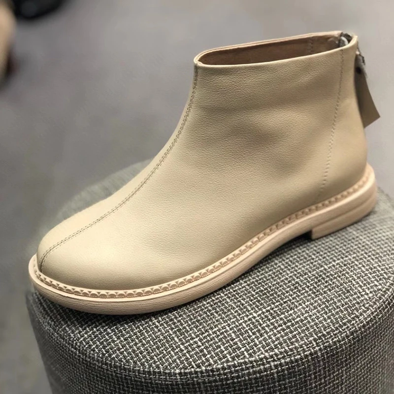 

Short Women Boots ANKLE Calf Leather Soft and Comfortable Classical Luxury Pig Skin Lining Zipper