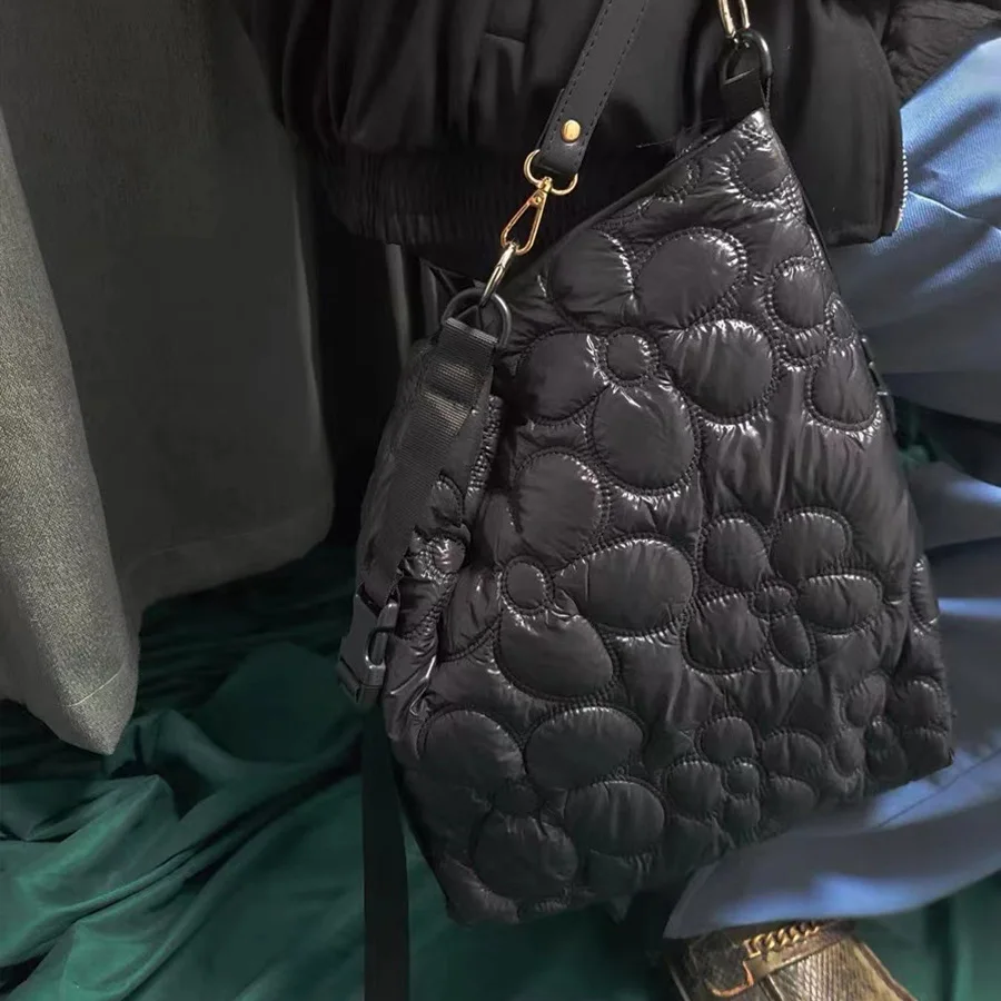

Brands Padded Large Tote Women Shoulder Bags Designer Flower Quilted Handbags Down Cotton Nylon Crossbody Bag Big Shopper Purse