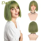 DIFEI 25-30 см короткий парик Боб Синтетические прямые волосы женский парик для косплея градиентный цвет термостойкие волоконные милые зеленые челки парик
