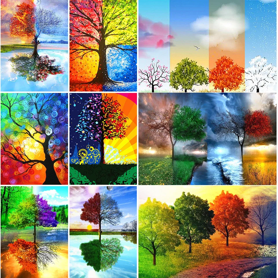 

5D Diy Diamond Painting Four Seasons Tree Landscape Kit Full Drill Embroidery Mosaic Art Picture of Rhinestones Home Decor Gift