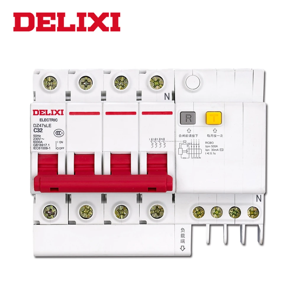 DELIXI RCBO DZ47sLE 4P Автоматический выключатель остаточного тока MCB с защитой от