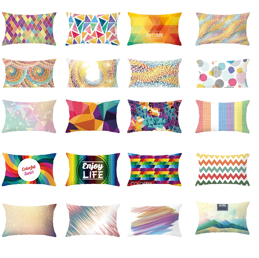 

New Rectangular Polyester Print Pillowcase Colorful Geometry 50x30cm Home Cushion Cover Waist Pillow Case Car Chair Pillow Cover