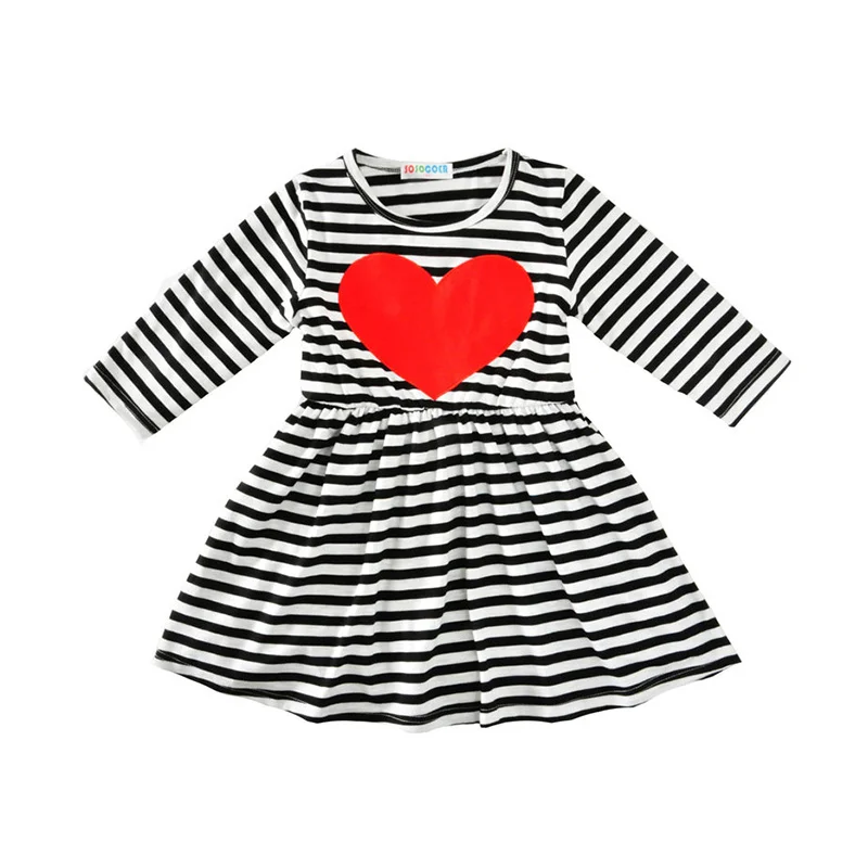 Платье в полоску с длинным рукавом аппликацией виде сердца Осеннее Хлопковое