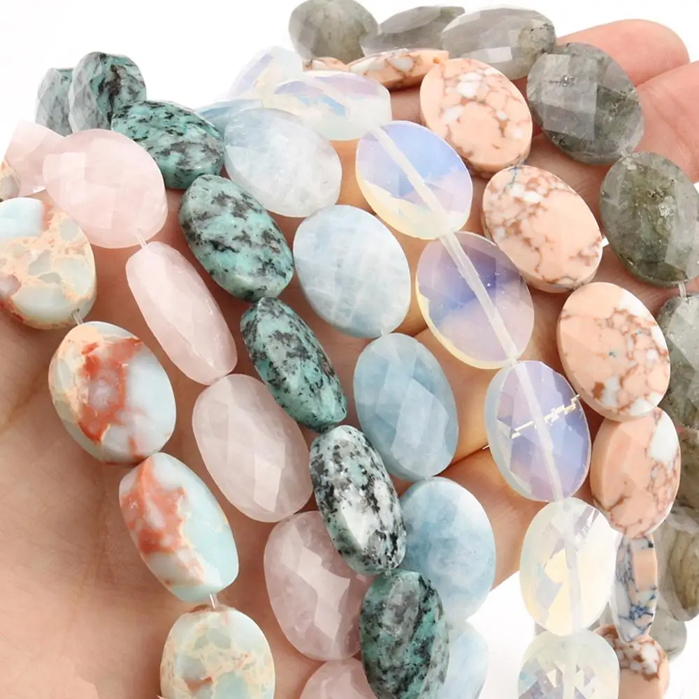 13*18mm Natural Faceted Stone Oval Shape Blue Aquamarines Jaspers Labradorite Opal Quartz Beads For Jewelry Making Diy Bracelet