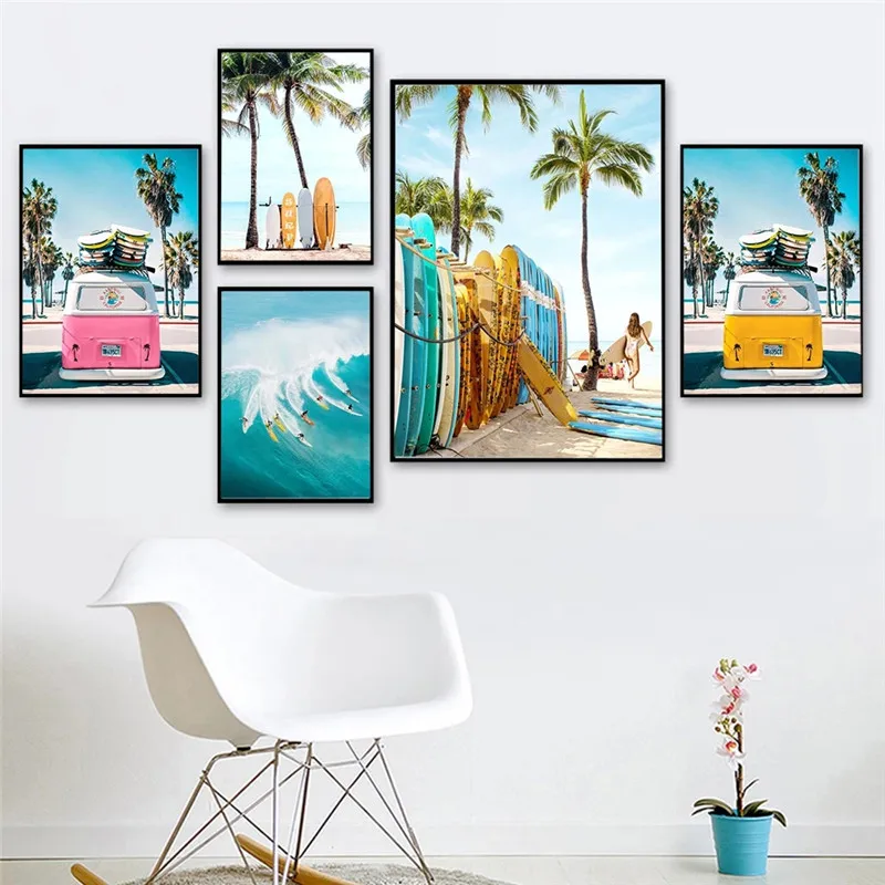 

Modern Tropical Landscape Art Print Sea Beach Canvas Painting Scandinavian Poster Bus Living Room Decoration Home Decor Picture