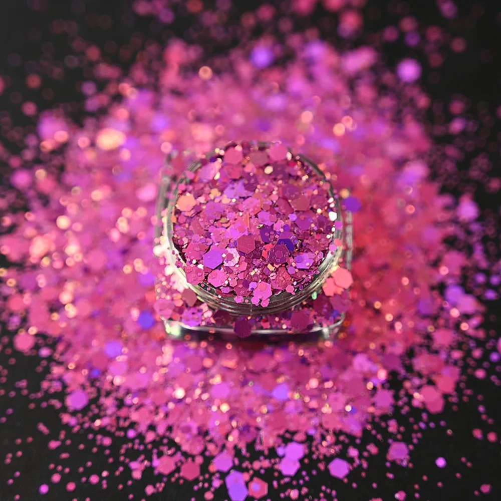 

50g/Bag Nail Holographic Glitter Powder Mix-Size Laser Pink/Purple/Red Chameleon Sequins for Nail Art Shiny Chunky Glitter Tr#32