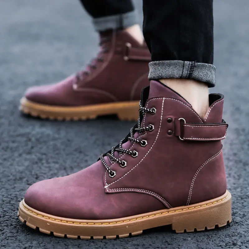 

2020 Winter New Men's Boots Hight-Top Work Shoes Fashion All-match Snow Boots Men's British Short Boots Warm Men's Shoes