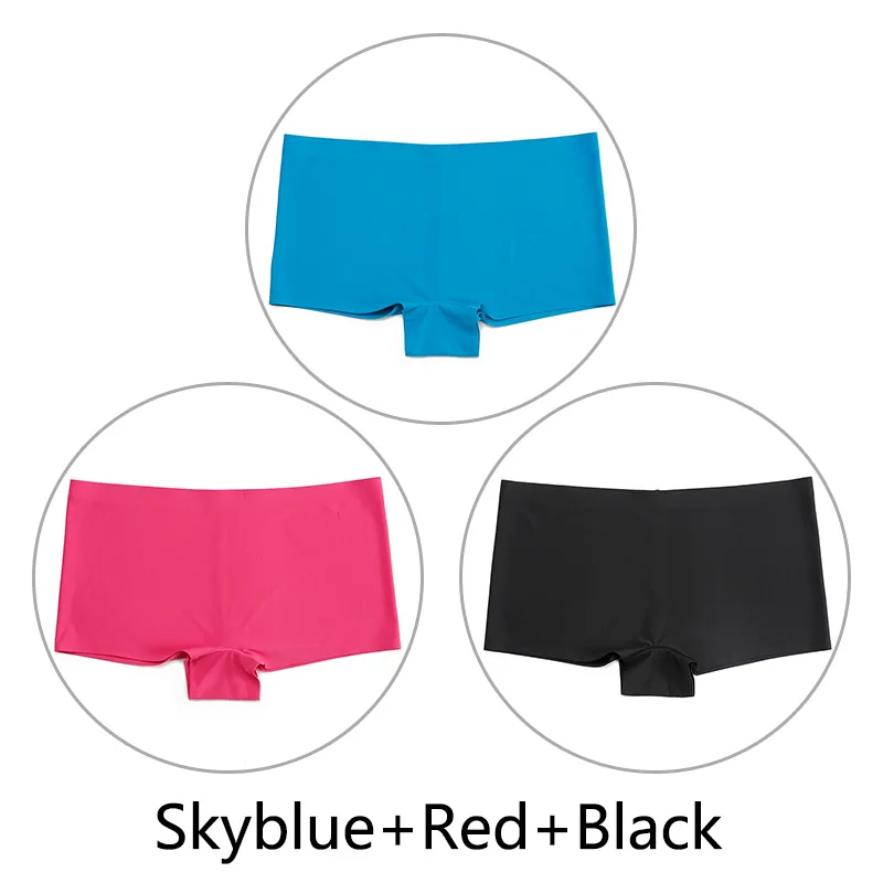 Skyblue Red Black 3 шт./партия, большие размеры, трусы для мальчиков, Бесшовные шелк, однотонный, высокая талия, сексуальное нижнее белье, женское эластичное белье, SX-L, американский размер - Цвет: Skyblue Red Black