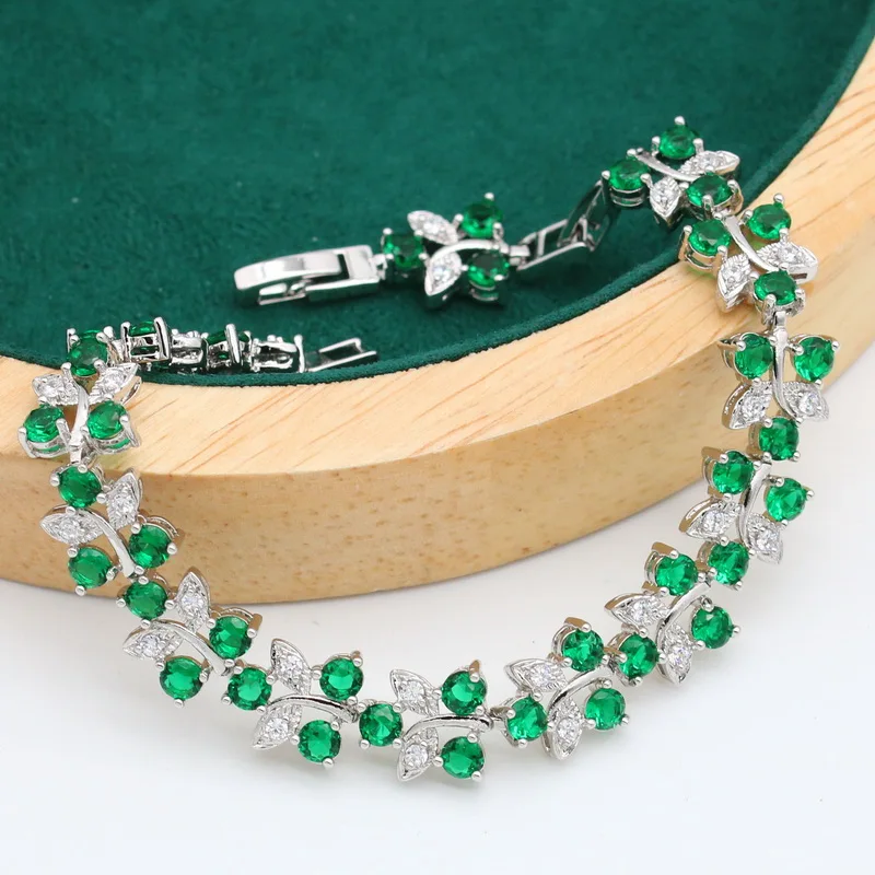 925 серебро ювелирные наборы для женщин вечерние зеленый браслет из голубых