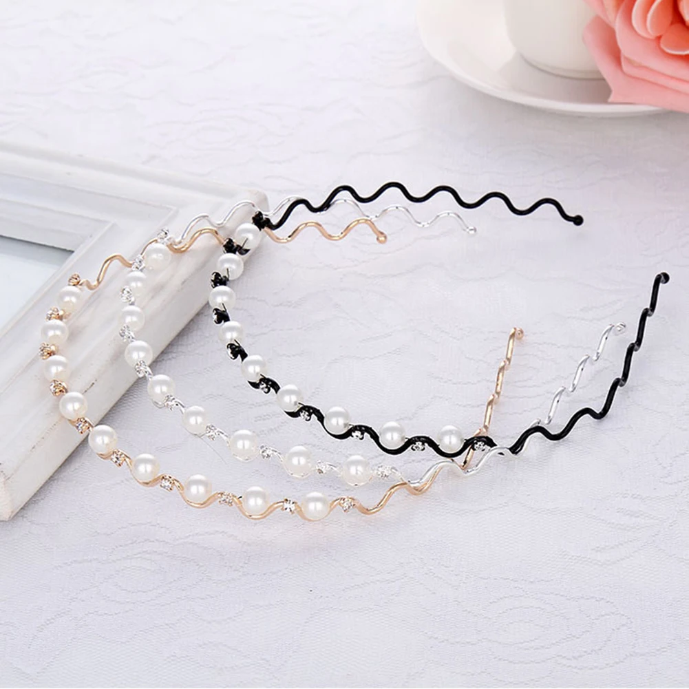 

New Design Crystal Pearl Hair Band Girls Hair Accessories Women Headband Wedding Party Bridal Hair Hoop Luxury Jewelry Wavy