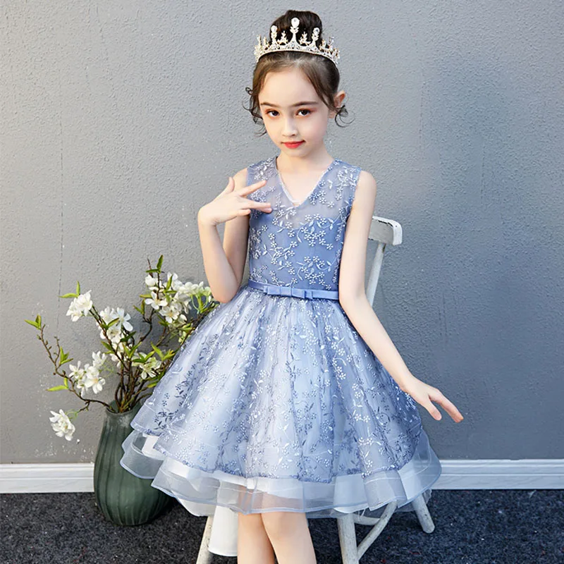 Bule Flower Girl Dresses for Weddings It's Yiiya B048 Elegant High Low Length Kids First Communion Dress Girs Pageant Gowns | Свадьбы и