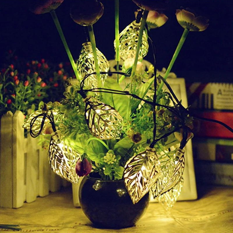 Солнечный СВЕТОДИОДНЫЙ Свет Строка 20 светодиодный кованого листья гирлянда для