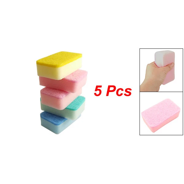 

Home Kitchen Dish Bowl Cleaning Two Texture Sponge Pad 5 Pcs