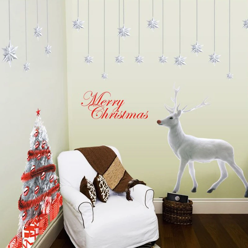 2 шт Рождество Wall Art Наклейки большой окна настенные наклейки Белый