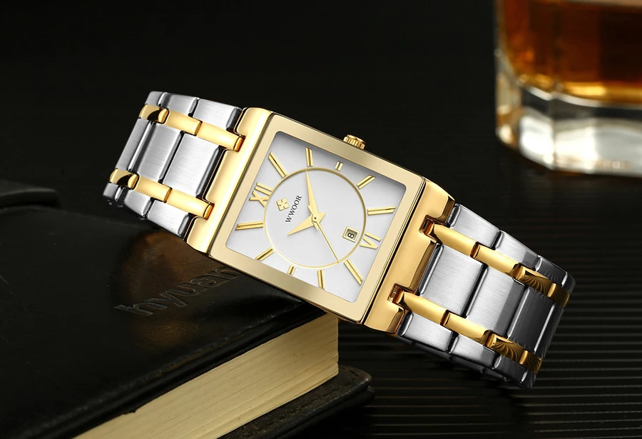 Relogio Masculino WWOOR Gold Black Watch Men Quartz Waterproof Wrist Watch For Men Fashion Square Casual Clock Male Dropshipping
