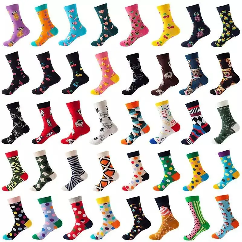 Hundreds of Fashion Personality Cotton Socks Unisex Men Happy Street Skateboard Fruits Harajuku Gift Funny Boys Male Dress Sox | Мужская