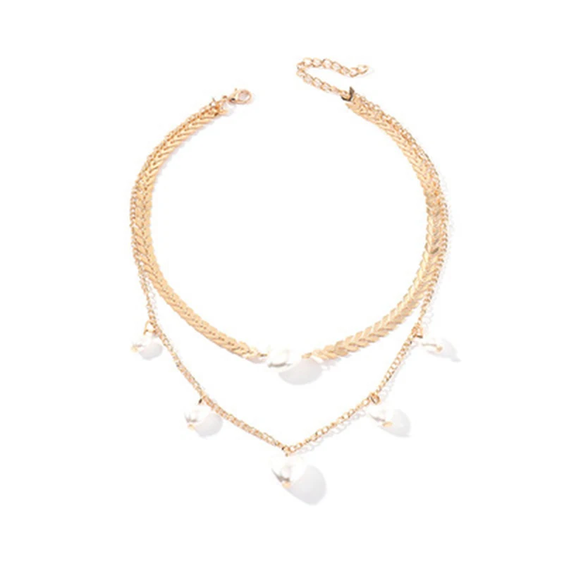 

Love-Heart Imitation Pearls Necklace Womens Alloy Multi-Layer Simple Wholesale Clavicle/Sweater Chain 2021 Fine Fashion Jewelry