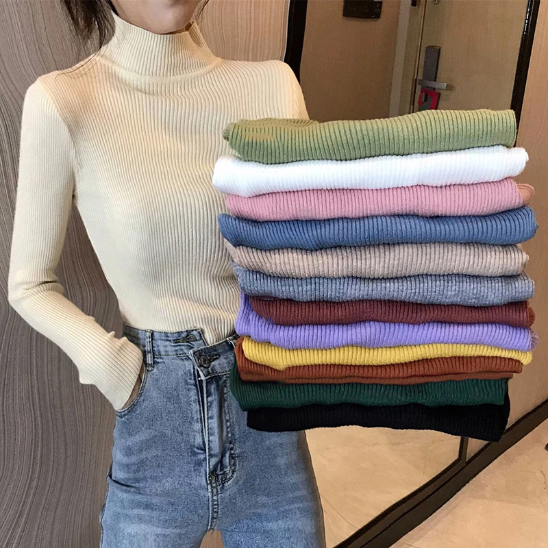 

Свитер женский трикотажный, с высоким воротом, Осень-зима, 2021