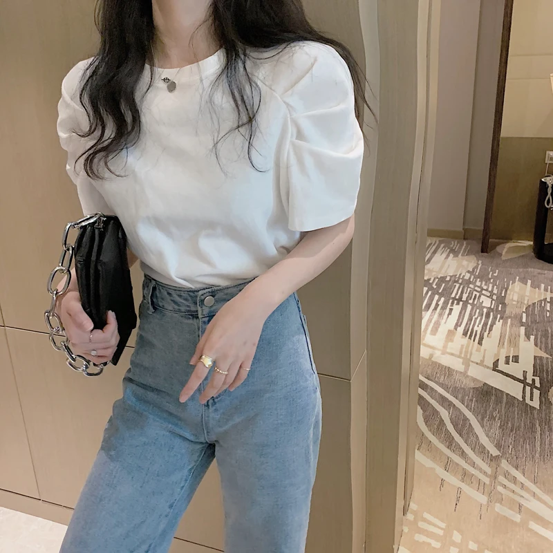 Gaganight Женские однотонные повседневные футболки с короткими рукавами летние