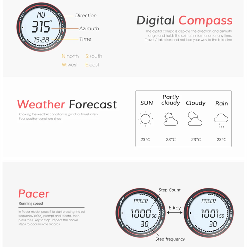 

Hot Sale High Pressure Measurement Sports Intelligent Compass Waterproof Hiking, Climbing, Skiing Gift Watch