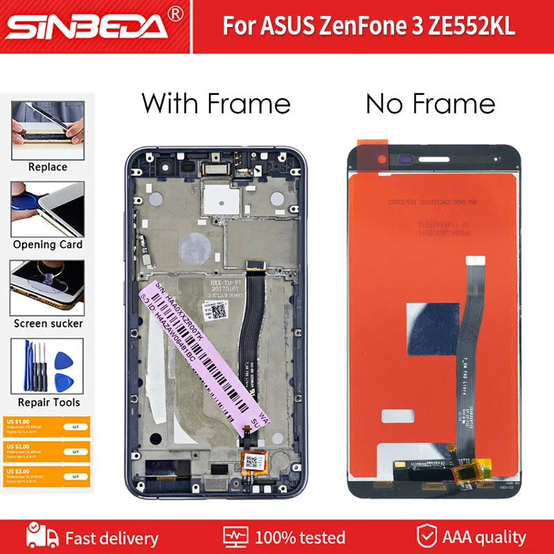 

ЖК-дисплей 5,5 дюйма для ASUS ZenFone 3 ZE552KL, ЖК-дисплей, сенсорный экран с рамкой, дигитайзер в сборе для ZE552kl Z012D Z012DC Z012DA