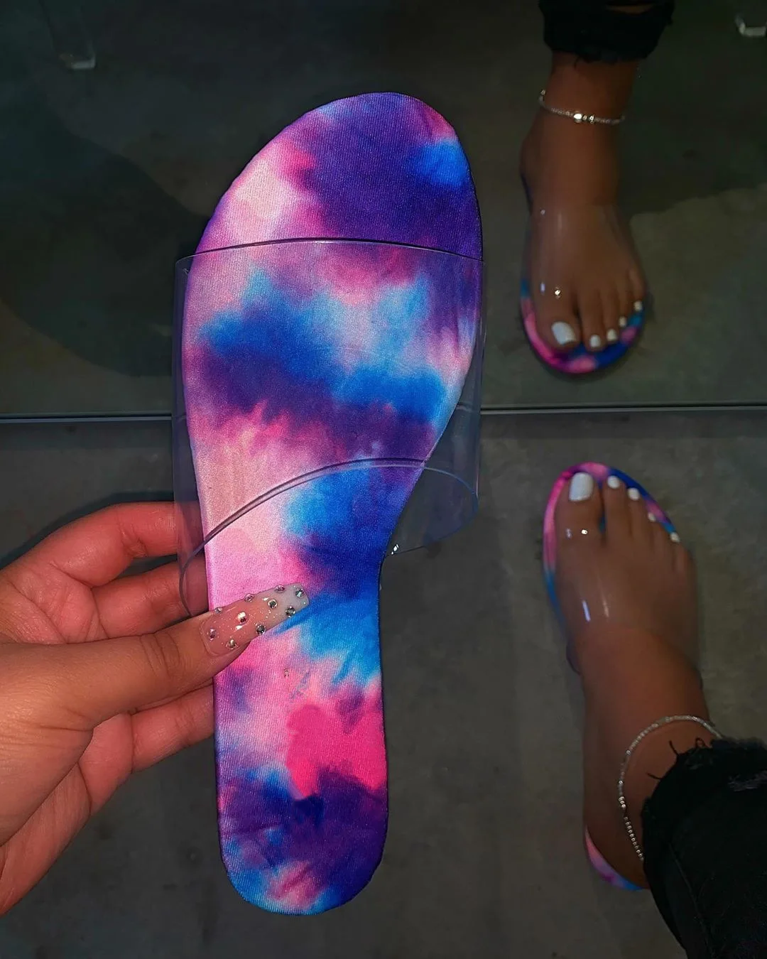 

new spring/summer star print graffiti beach flip flop outdoor women/ladies with sandals transparent PVC non-slip slippers 2020
