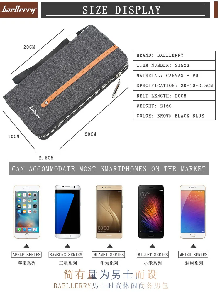 Новый холщовый мужской кошелек дизайнерский на молнии длинный зажим для банкнот