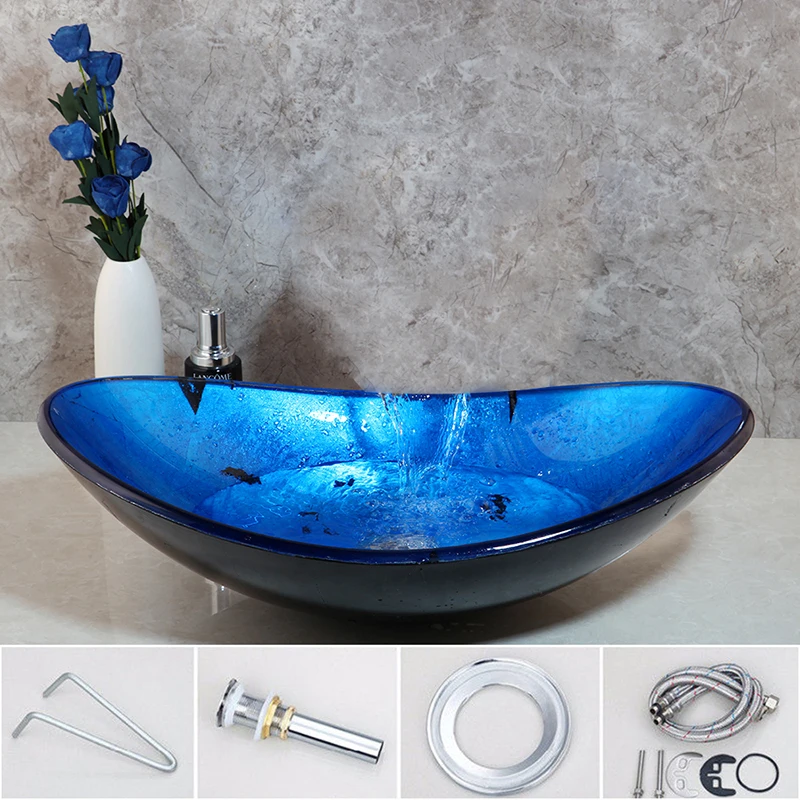 Only Basin Monite синий умывальник для ванной комнаты столешница из закаленного стекла Раковина кран Набор латунный водопад кран Санузел судно туалетный бар - Цвет: Only Basin