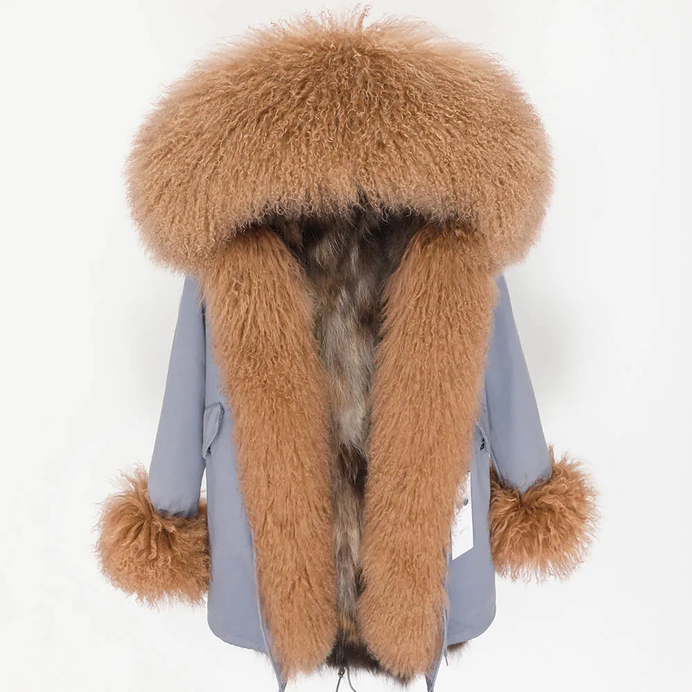 

High Quality Raccoon Fur lining Fur Coat Luxury natural wool Winter Warm caot Women Fashion Fur Coats Winter Jacket