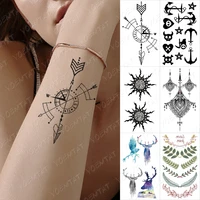 waterproof temporary tattoo sticker compass bow arrow linear geometric arrow direction black tatto fake tatoo on man woman child